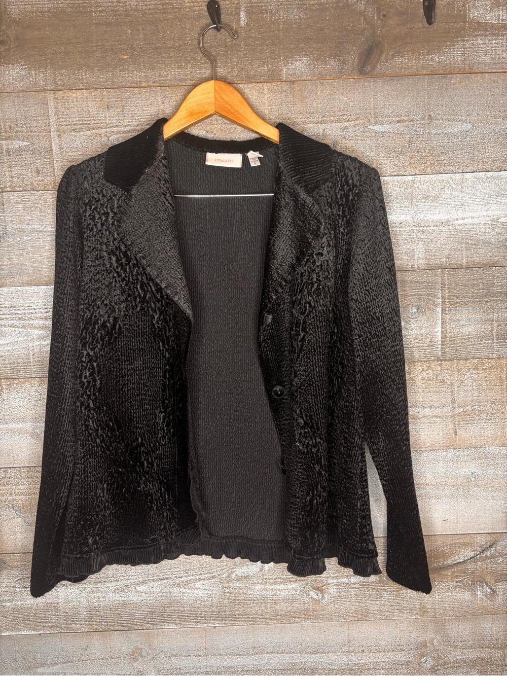 Chico’s size 2 Women's Textured black velvet Open blazer jacket whimsigoth